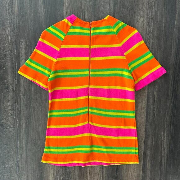 Vtg 60s Psychedelic Knit Raglan Shirt Neon Striped Talon Zip Hippie Neon Mod Top - Picture 2 of 5